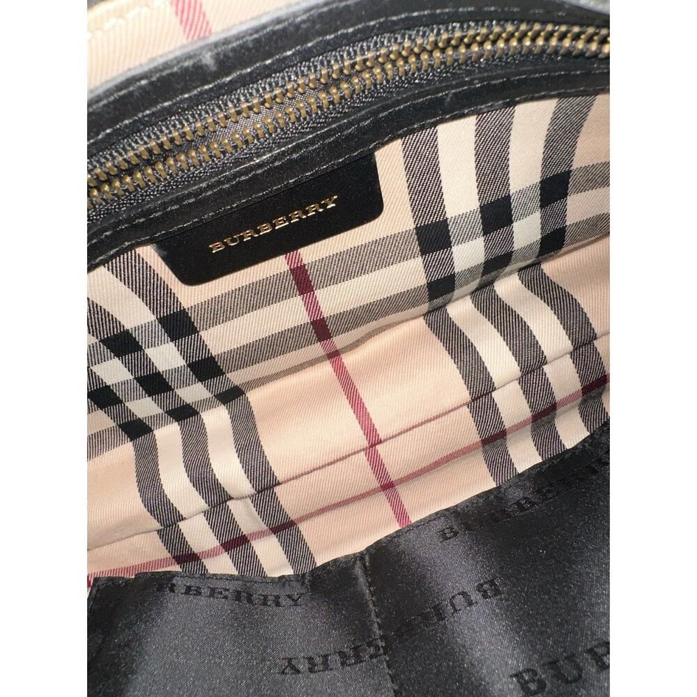 Burberry Black Leather Shoulder Bag Nova Check Lined Gold Hardware Authentic - Picture 11 of 14